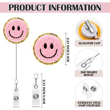 Fumete 8 Pcs Nurse Badge Reel Retractable Felt Flower Badge Holder Smile Face Name ID Accessories wi...