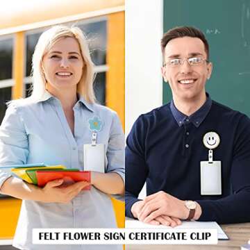 Fumete 8 Pcs Nurse Badge Reel Retractable Felt Flower Badge Holder Smile Face Name ID Accessories with 360 Degree Swivel Alligator Clip for Nurses Teacher Student Holiday Gifts