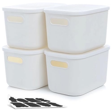 Citylife Stackable Storage Bins - 4 Pack with Lids for Easy Organization, 10.12 x 6.97 x 6.22 Inch