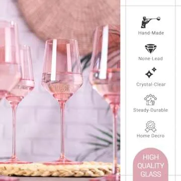 Physkoa Pink Wine Glasses Set 6-15oz Crystal Blush Pink Wine Glasses With Long Stem and Thin Rim,Perfect Pink Colored Wine Stemware for Wine Lover in Wedding,Bridal Shower