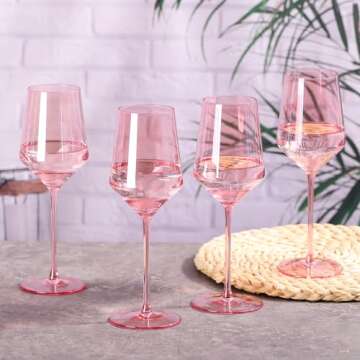 Physkoa Pink Wine Glasses Set 6-15oz Crystal Blush Pink Wine Glasses With Long Stem and Thin Rim,Perfect Pink Colored Wine Stemware for Wine Lover in Wedding,Bridal Shower