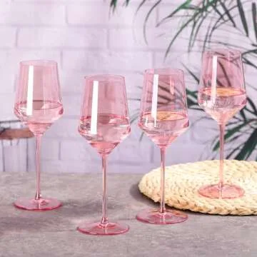 Physkoa Pink Wine Glasses Set 6-15oz Crystal Blush Pink Wine Glasses With Long Stem and Thin Rim,Perfect Pink Colored Wine Stemware for Wine Lover in Wedding,Bridal Shower