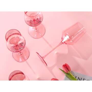 Physkoa Pink Wine Glasses Set 6-15oz Crystal Blush Pink Wine Glasses With Long Stem and Thin Rim,Perfect Pink Colored Wine Stemware for Wine Lover in Wedding,Bridal Shower