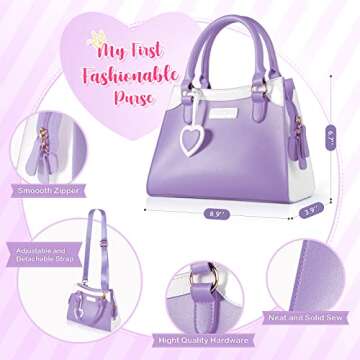 Shemira Play Purse for Little Girls, Princess Pretend Play Girl Toys for 3 4 5 6 7 8 Years Old, Birthday Gift for Girls Age 3-5 4-6 6-8, Toddler Purse with Accessories, Kids Toy Purse,Purple