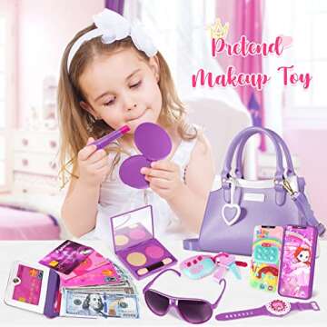 Shemira Play Purse for Little Girls, Princess Pretend Play Girl Toys for 3 4 5 6 7 8 Years Old, Birthday Gift for Girls Age 3-5 4-6 6-8, Toddler Purse with Accessories, Kids Toy Purse,Purple