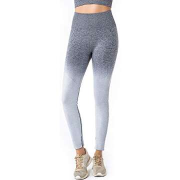 RUNNING GIRL Ombre Seamless Gym Leggings Power Stretch High Waisted Yoga Pants for Women Running Workout Leggings(2050 Grey,L)