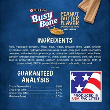 Purina Busy Bone Made in USA Facilities, Long Lasting Small/Medium Breed Adult Dog Chews, Peanut Butter Flavor - 6 Count (Pack of 1)