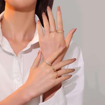 PLOMFOV Gold Plated Rings for Women Gold Plated Stackable Rings Wedding Bands Eternity Dainty 14K Go...