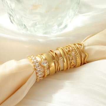 PLOMFOV Gold Plated Rings for Women Gold Plated Stackable Rings Wedding Bands Eternity Dainty 14K Gold Plated Ring Thin Simple Trendy Thumb Stacking Ring Pack Size 12/11/10/9/8/7/6/5/4