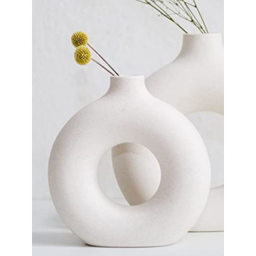 Elegant White Ceramic Circle Vase for Home Decor