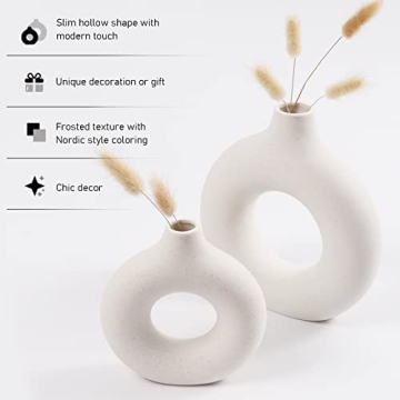 Elegant White Ceramic Circle Vase for Home Decor