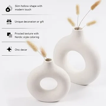 Elegant White Ceramic Circle Vase for Home Decor
