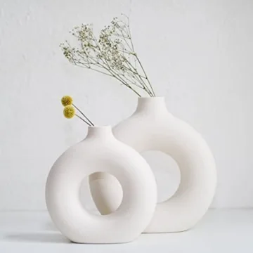 Elegant White Ceramic Circle Vase for Home Decor