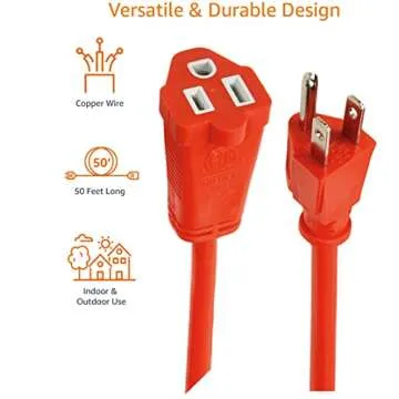 Amazon Basics 50-Foot 3-Prong Vinyl Indoor/Outdoor Extension Cord - 13 Amps, 1625 Watts, 125 VAC, Orange