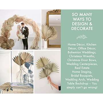 Boho City Blooms 5 Dried Palm Leaves 12-16” | Bohemian Decor for Weddings, Bouquets & Home Walls | Natural Dried Palm Spears | Simplistic Farmhouse Chic | Interior Design Dried Flowers