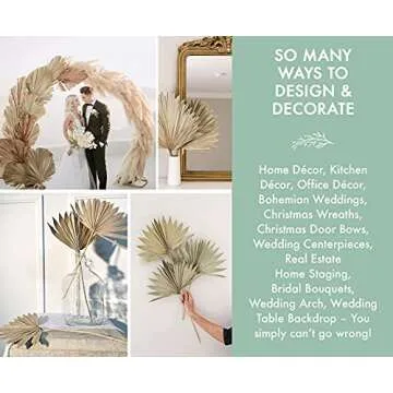 Boho City Blooms 5 Dried Palm Leaves 12-16” | Bohemian Decor for Weddings, Bouquets & Home Walls | Natural Dried Palm Spears | Simplistic Farmhouse Chic | Interior Design Dried Flowers