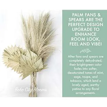 Boho City Blooms 5 Dried Palm Leaves 12-16” | Bohemian Decor for Weddings, Bouquets & Home Walls | Natural Dried Palm Spears | Simplistic Farmhouse Chic | Interior Design Dried Flowers