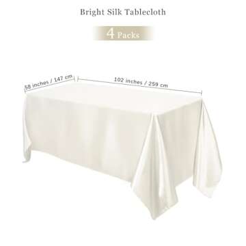 TURSTIN 4 Packs Satin Tablecloth - Elegant 102 x 58 Inch Ivory Table Covers for All Occasions