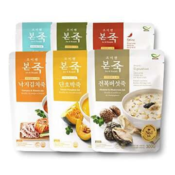 [Week Pack] BONJUK Rice Porridge, 6-Day Meal Kit – Pack of 6 Flavors (10.6oz each) – Abalone & Mushroom, Spicy Jjamppong Seafood, Vegetable, Octopus & Kimchi, Sweet Pumpkin, Seafood