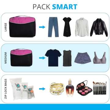 Bago Packing Cubes for Suitcases & Travel Bags - 7Pcs Luggage & Suitcase Organizer Bags Set - Compression Packing Cubes for Travel Organizer - 4 Travel Cubes plus 3 Zip Bags (Pink), Pink, 4pcs Set