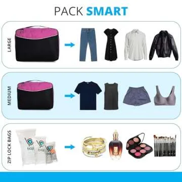 Bago Packing Cubes for Suitcases & Travel Bags - 7Pcs Luggage & Suitcase Organizer Bags Set - Compression Packing Cubes for Travel Organizer - 4 Travel Cubes plus 3 Zip Bags (Pink), Pink, 4pcs Set