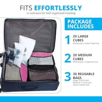 Bago Packing Cubes for Suitcases & Travel Bags - 7Pcs Luggage & Suitcase Organizer Bags Set - Compression Packing Cubes for Travel Organizer - 4 Travel Cubes plus 3 Zip Bags (Pink), Pink, 4pcs Set