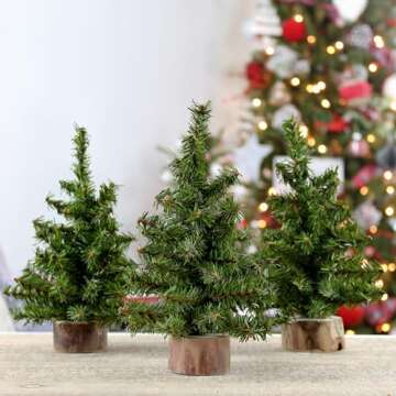 AuldHome Design Mini Christmas Trees (3-Pack, 8-Inch); Canadian Pine Greenery Tabletop Holiday Decor