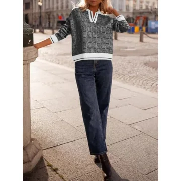 Saodimallsu Women’s Chic V Neck Pullover Sweater