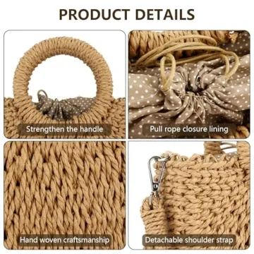 FENBEN Women Straw Beach Bag Handwoven Eco-Friendly Tote