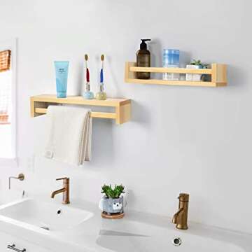 Nursery Book Shelves 4 Set of Floating Shelves for Kids Nursery Decor Bathroom Decor,Wall Shelves for Bedroom Kitchen Bathroom Office,Natural Pine Wood Shelves for Wall Storage Decor