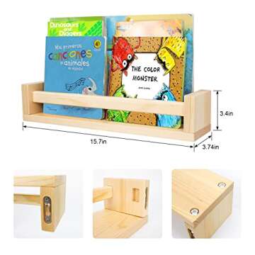 Nursery Book Shelves 4 Set of Floating Shelves for Kids Nursery Decor Bathroom Decor,Wall Shelves for Bedroom Kitchen Bathroom Office,Natural Pine Wood Shelves for Wall Storage Decor