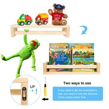 Nursery Book Shelves 4 Set of Floating Shelves for Kids Nursery Decor Bathroom Decor,Wall Shelves for Bedroom Kitchen Bathroom Office,Natural Pine Wood Shelves for Wall Storage Decor