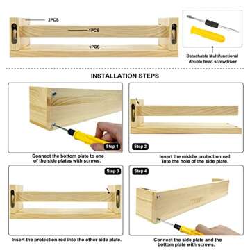 Nursery Book Shelves 4 Set of Floating Shelves for Kids Nursery Decor Bathroom Decor,Wall Shelves for Bedroom Kitchen Bathroom Office,Natural Pine Wood Shelves for Wall Storage Decor