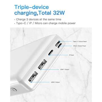 Baseus Power Bank 30000mah, USB C Fast Charging 3A Portable Charger, 3 Output Ports Battery Pack