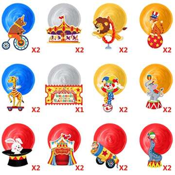 Zonon 30 Pcs Carnival Hanging Swirl Decorations Colorful Circus Animal Party Supplies Carnival Baby Shower Decor Double Sided Ceiling Circus Streamers for Kids Birthday Baby Shower Party Favors