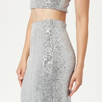 Elegant Silver Sequin Midi Skirt by The Drop - Versatile & Stylish