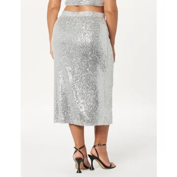 Elegant Silver Sequin Midi Skirt by The Drop - Versatile & Stylish