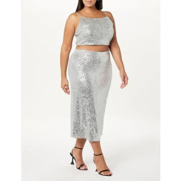 Elegant Silver Sequin Midi Skirt by The Drop - Versatile & Stylish