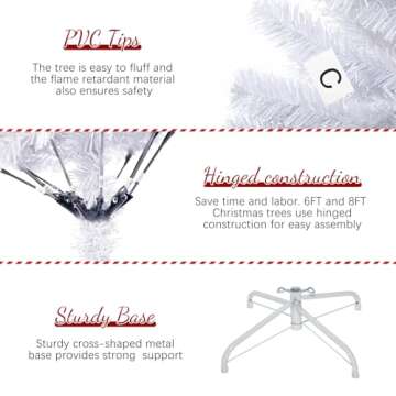 6ft White Artificial Christmas Tree, Arbol de Navidad with 1000 Branch Tips, Fake Christmas Tree, Premium Spruce Xmas Tree with Fold-Able Metal Base Stand