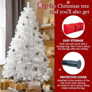 6ft White Artificial Christmas Tree, Arbol de Navidad with 1000 Branch Tips, Fake Christmas Tree, Premium Spruce Xmas Tree with Fold-Able Metal Base Stand