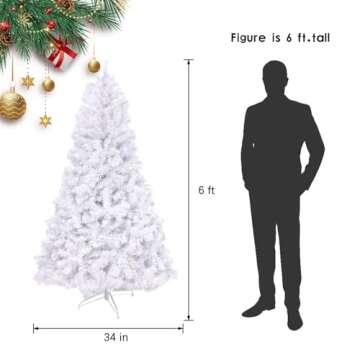 6ft White Artificial Christmas Tree, Arbol de Navidad with 1000 Branch Tips, Fake Christmas Tree, Premium Spruce Xmas Tree with Fold-Able Metal Base Stand
