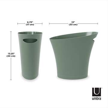 Umbra Skinny, Spruce Sleek & Stylish Bathroom Trash, Small Garbage Can, Wastebasket for Narrow Spaces at Home or Office, 2 Gallon Capacity, Single Pack - 082610-1095