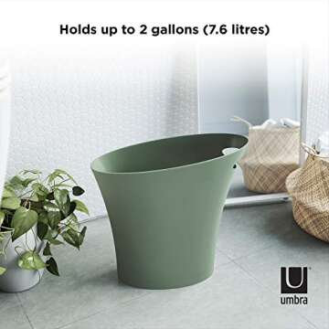 Umbra Skinny, Spruce Sleek & Stylish Bathroom Trash, Small Garbage Can, Wastebasket for Narrow Spaces at Home or Office, 2 Gallon Capacity, Single Pack - 082610-1095