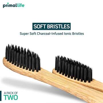 Primal Life Organics - Charcoal Toothbrush, Made with Charcoal & Bamboo, Biodegradable, BPA-Free, Pe...