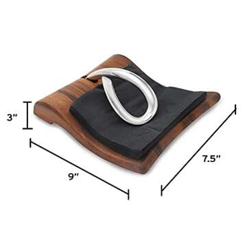 nambe Breeze Napkin Holder | Tabletop Napkin Tray for Parties, Weddings, and Events | Made of Acacia Wood and Stainless Steel | Measures at 9" x 7.5" x 3" | Designed by Neil Cohen