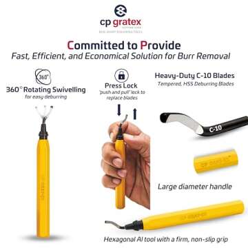 CP GRAT.EX Deburring Tool with 11 Heavy Duty HSS C-10 Deburring Blades, 1/2" C Burr Set 1 w/Hex Hand...