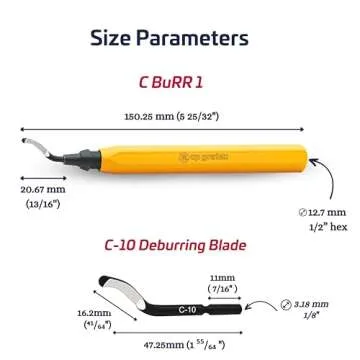 CP GRAT.EX Deburring Tool with 11 Heavy Duty HSS C-10 Deburring Blades, 1/2" C Burr Set 1 w/Hex Handle, Precision Edge Burr Removal on Metal, 3D Printing Plastic, Resin, Iron, Copper, Brass, PVC
