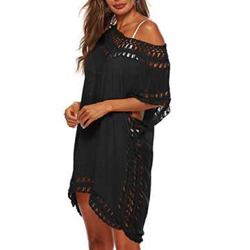 Adisputent Swimsuit Cover Ups for Women Plus Size Black Chiffon Beach Wear Mesh Tassel Crochet Bathi...