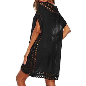 Adisputent Swimsuit Cover Ups for Women Plus Size Black Chiffon Beach Wear Mesh Tassel Crochet Bathing Suits Coverups Swimwear Dress, Black