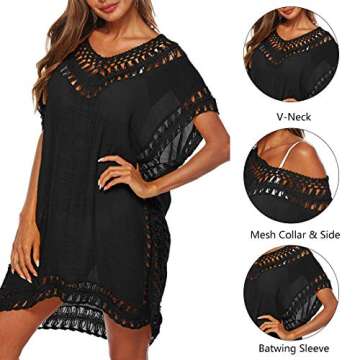 Adisputent Swimsuit Cover Ups for Women Plus Size Black Chiffon Beach Wear Mesh Tassel Crochet Bathing Suits Coverups Swimwear Dress, Black